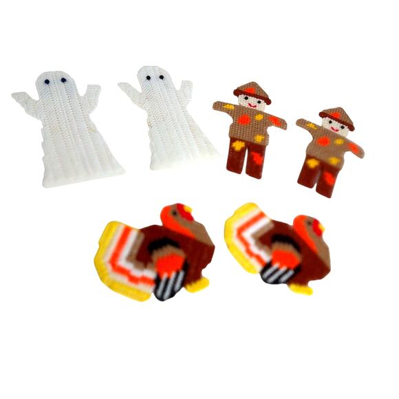 Vintage Canvas Needlepoint Halloween Thanksgiving Coaster Table Decor Set of 6 - Picture 2 of 6